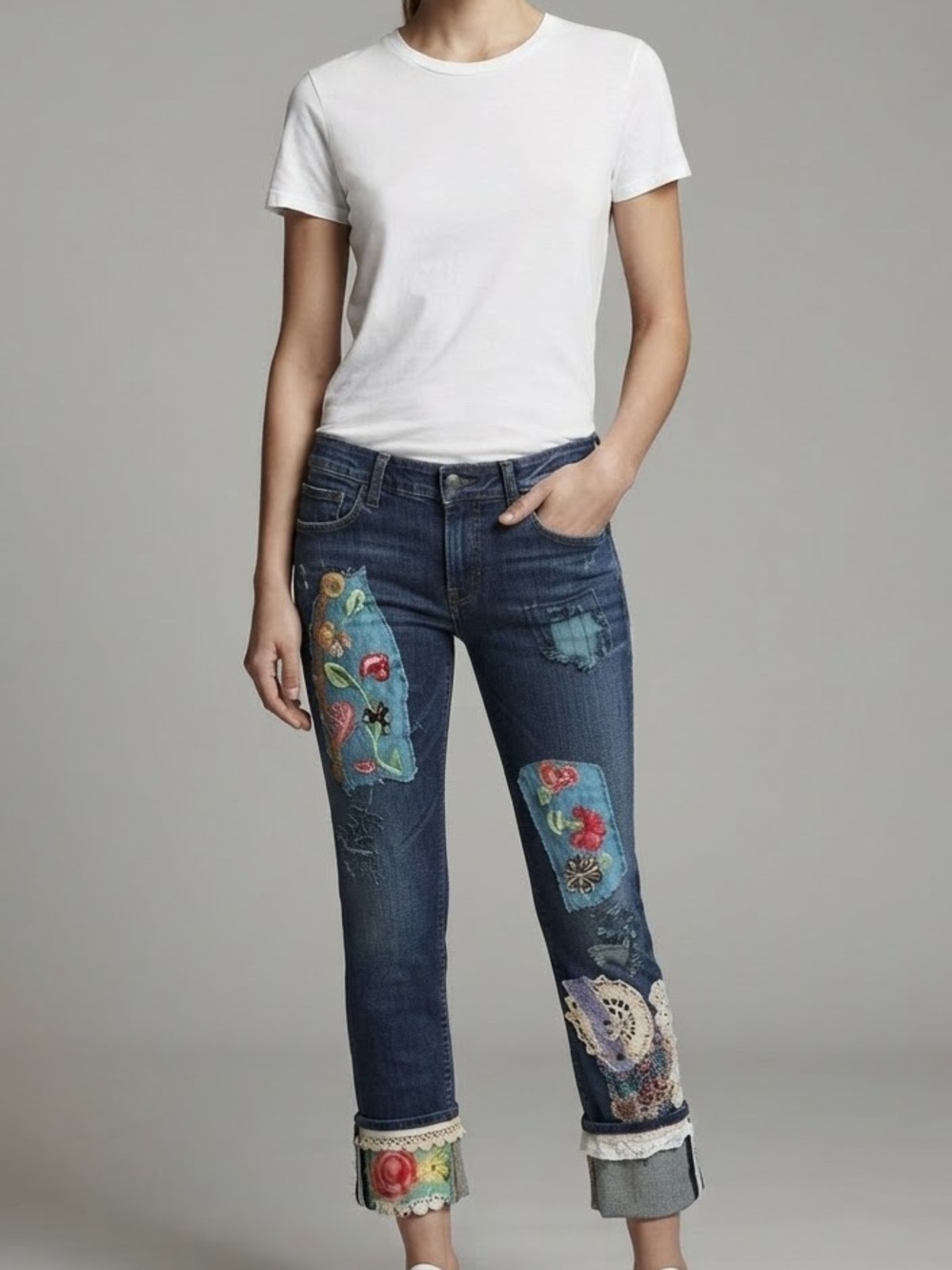 Upcycled Denim Capri Cuffed Pants Size 10